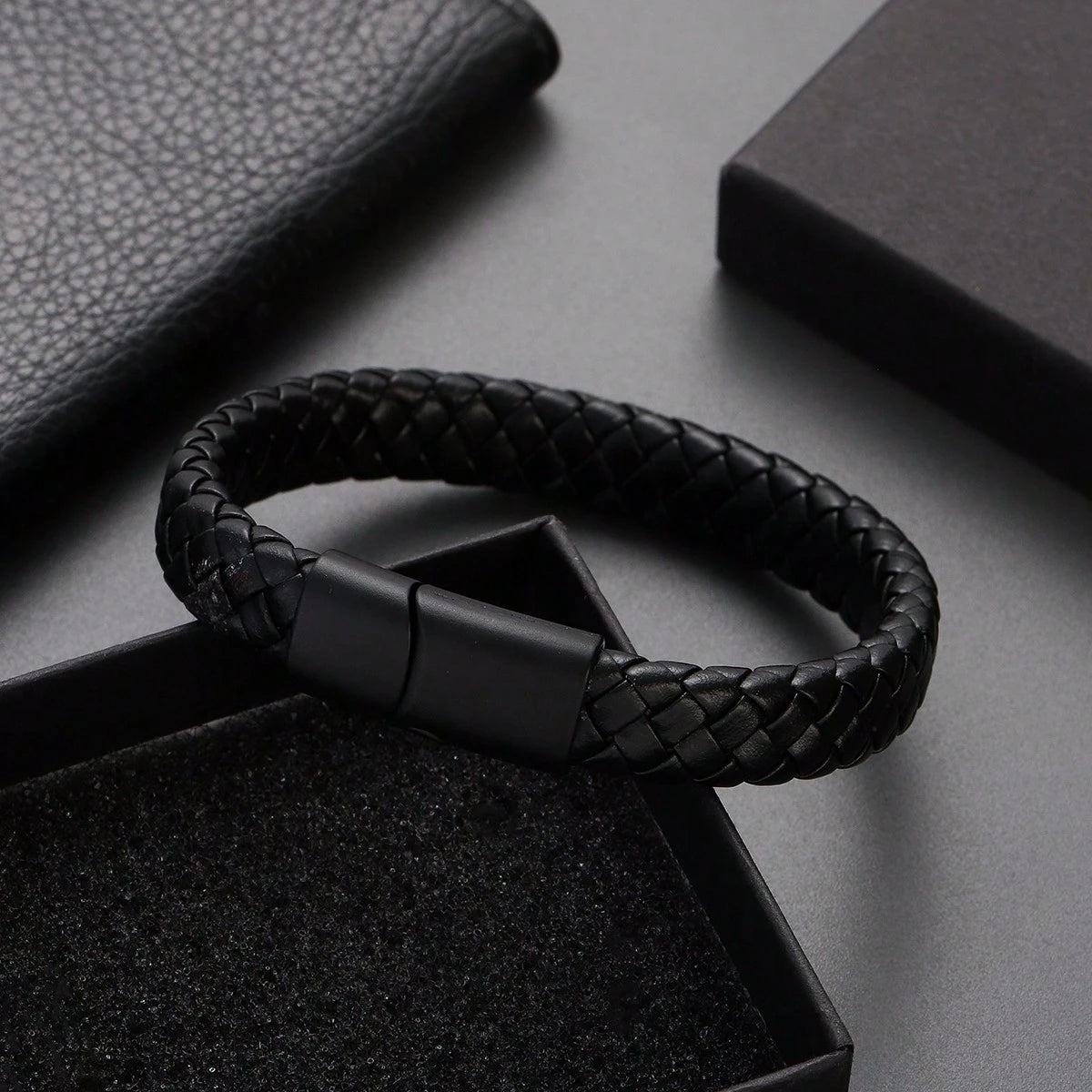 Black Matte Finish Leather Bracelet