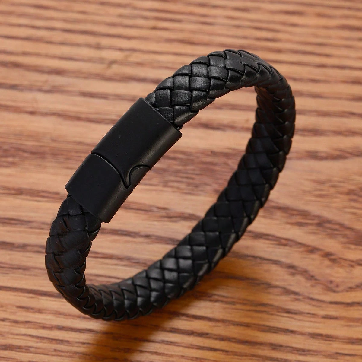 Black Matte Finish Leather Bracelet