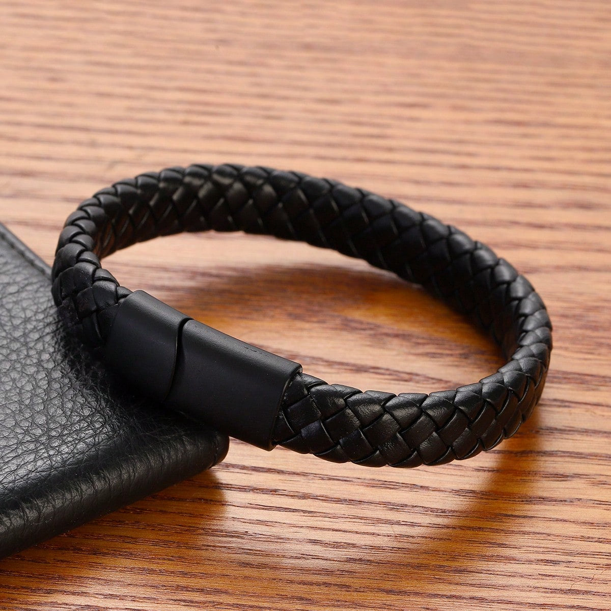 Black Matte Finish Leather Bracelet