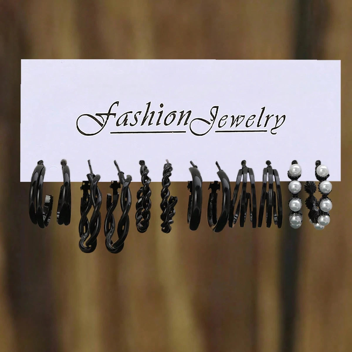 6 Pairs Black Earrings