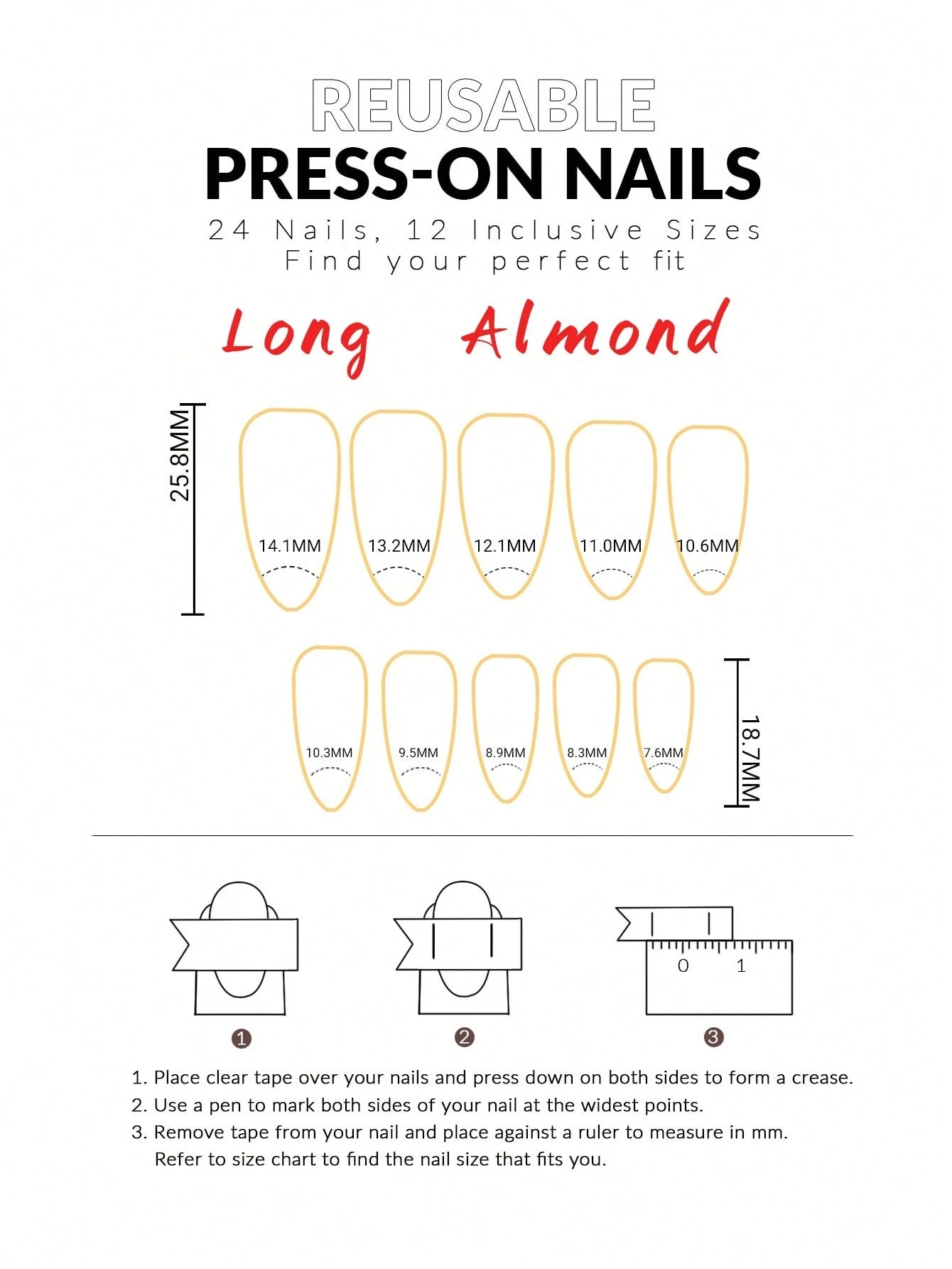 Long Almond Glossy Acrylic Press On Nails