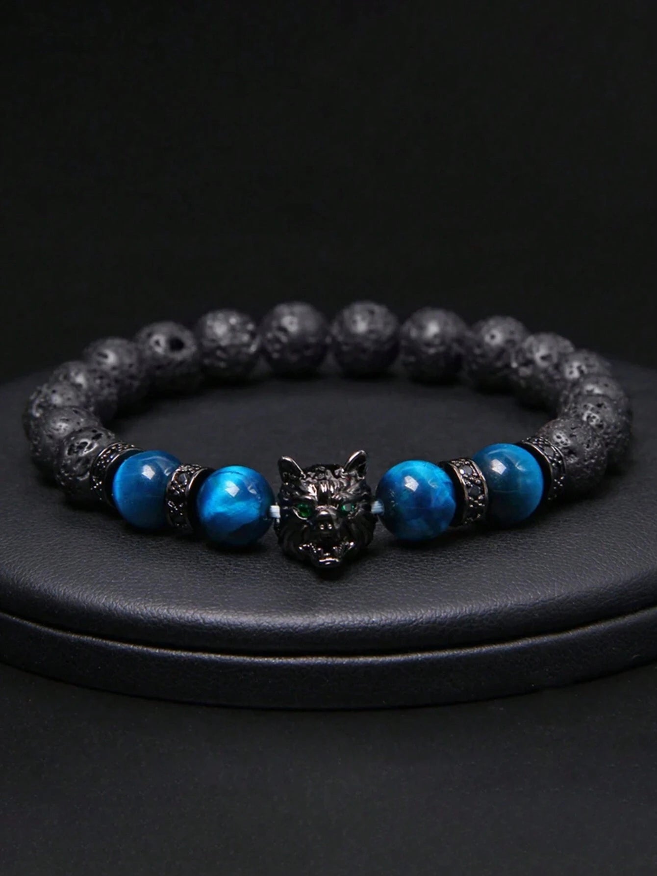 WOLF HEAD LAVA STONES Bracelet