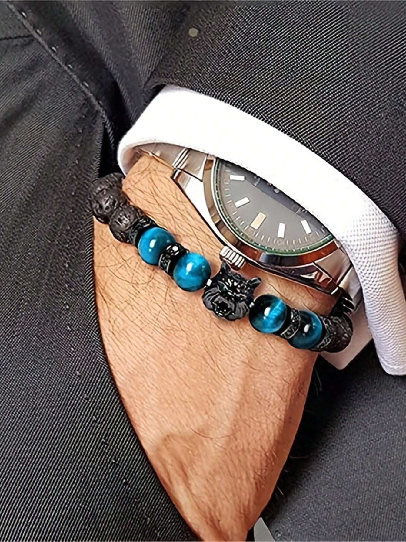 WOLF HEAD LAVA STONES Bracelet