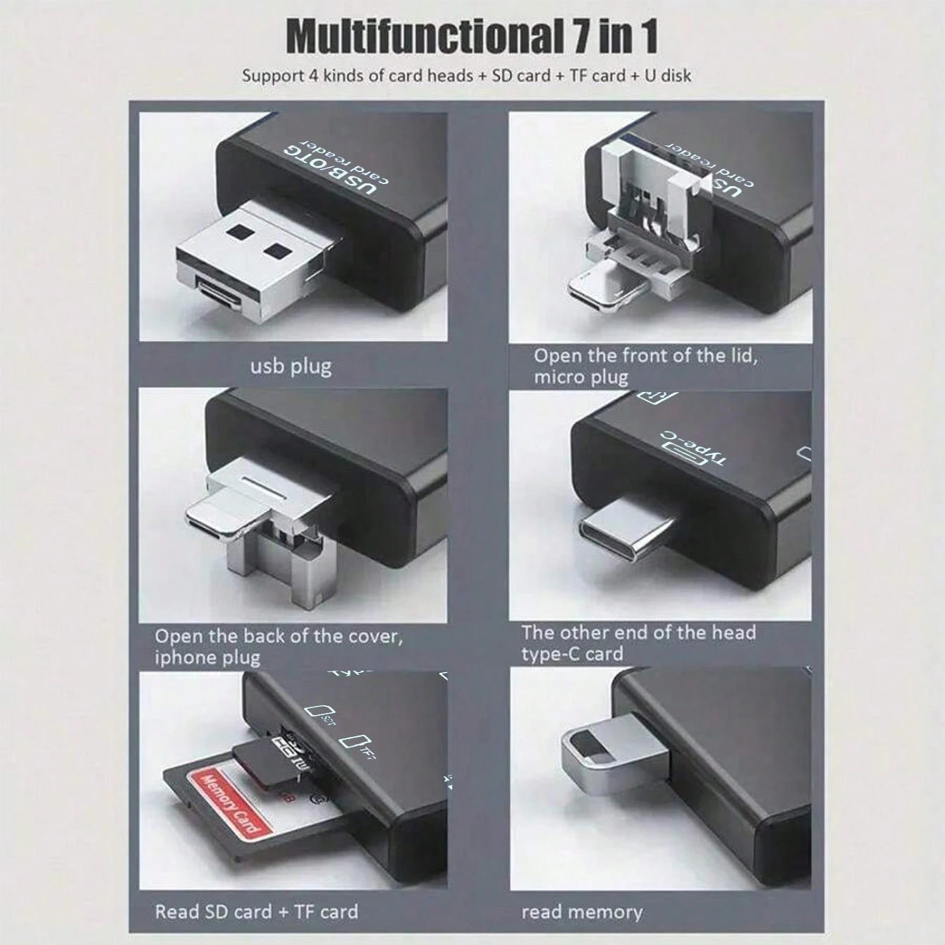 Multifunctional OTG Card Reader 7 In 1 Micro SD