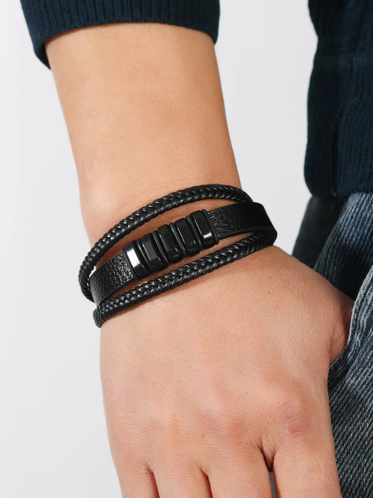 3 Parts Leather Magnetic Bracelet