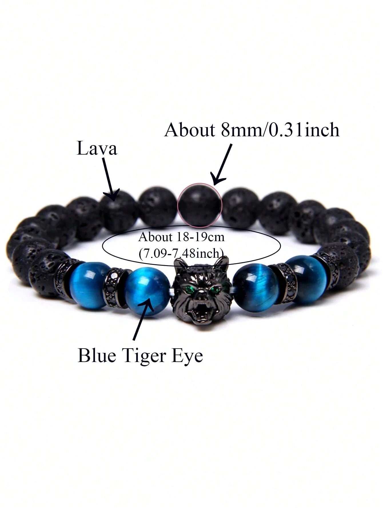 WOLF HEAD LAVA STONES Bracelet