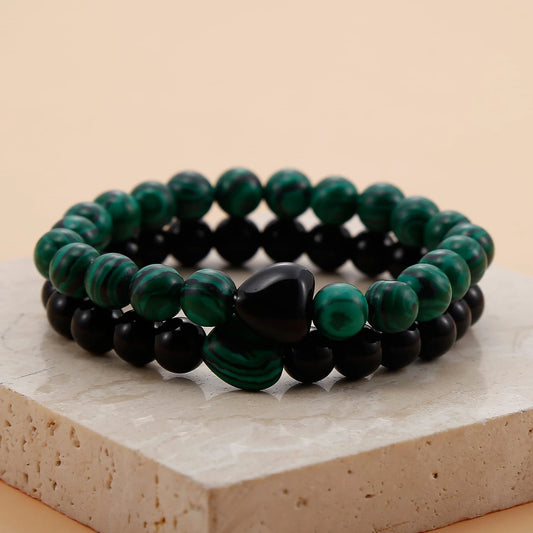 Black and Emerald Green Couples matching bracelets