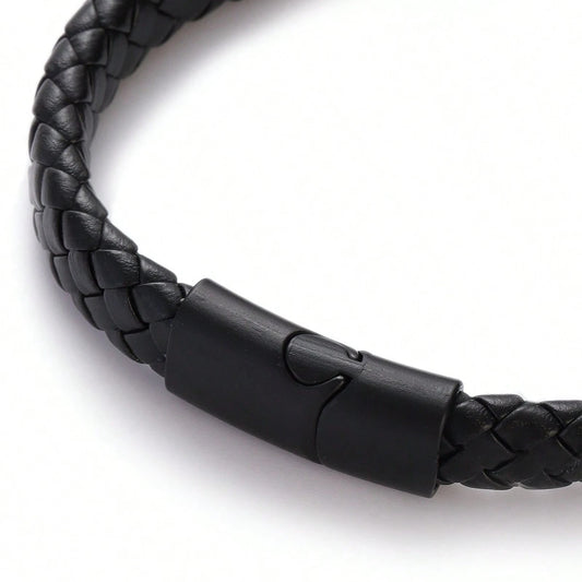 Black Matte Finish Leather Bracelet
