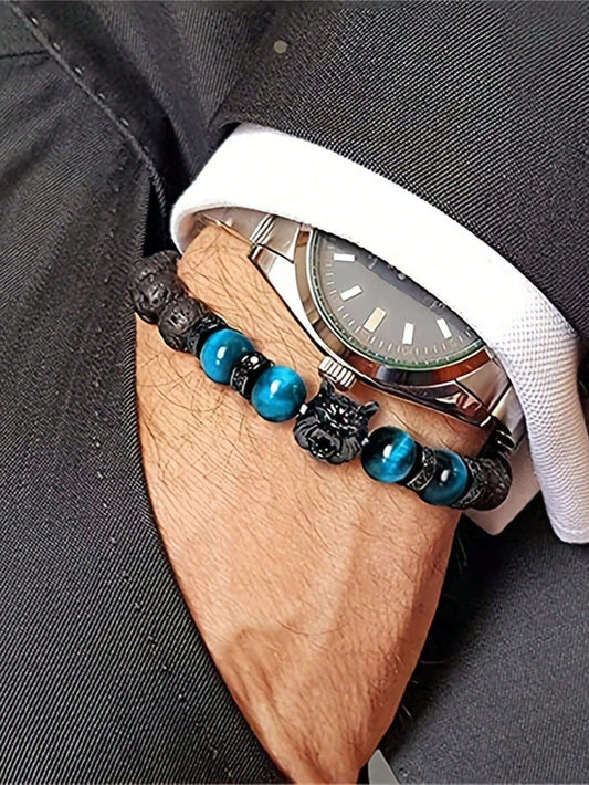 WOLF HEAD LAVA STONES Bracelet