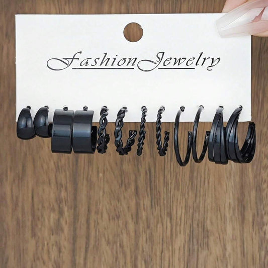 6 Pairs Black Earrings