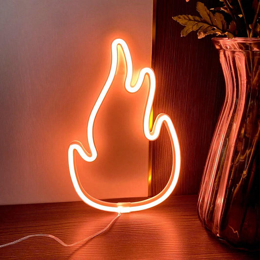 White on Red FLAME Neon Sign